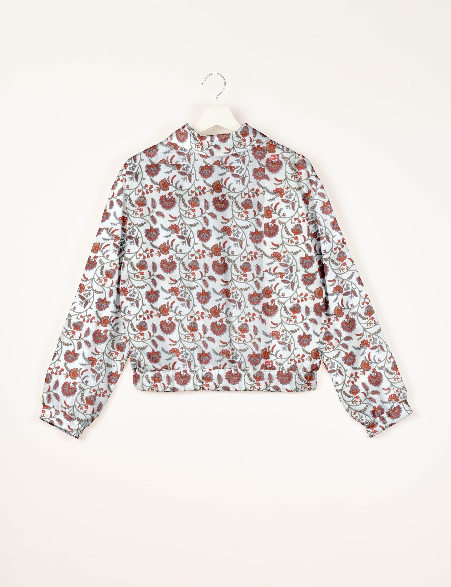 Love Bomber Jacket made from recycled fabric, featuring hand-stitched Aari embroidery. A unique piece of zero-waste clothing, part of the circular fashion movement. Designed with upcycled materials for a stylish yet environmentally friendly clothing choice.