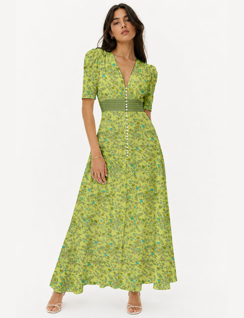 Maxi romantic dress - Yellow Floral