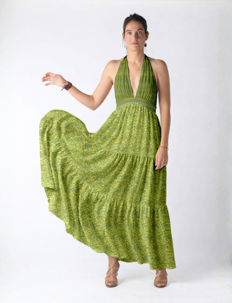 Flowy maxi tiered dress for vacations, brunch, and evening wear