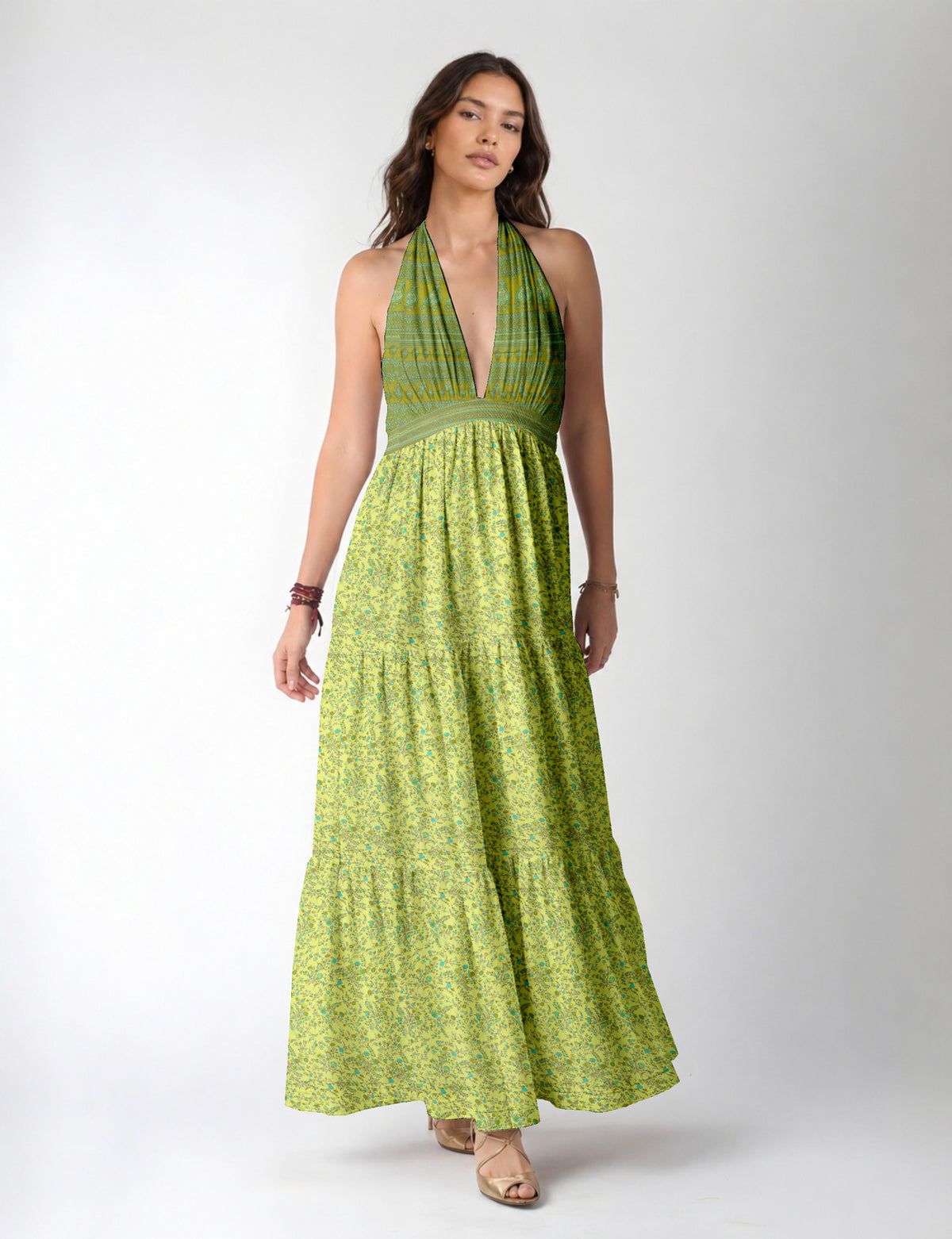 Flowy maxi tiered dress for vacations, brunch, and evening wear
