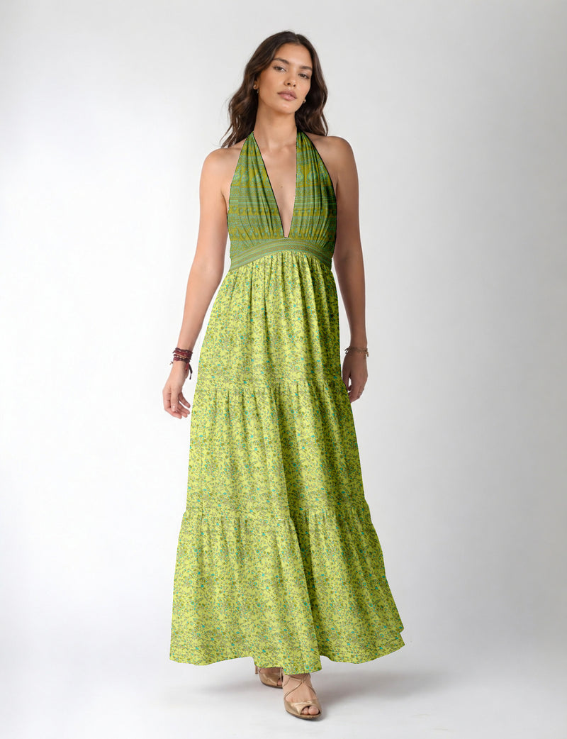 Flowy maxi tiered dress for vacations, brunch, and evening wear