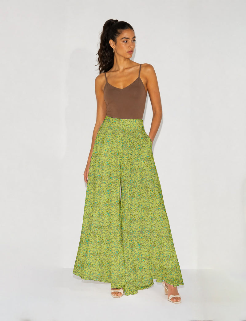 Wide Leg Palazzo Trousers - Yellow Floral
