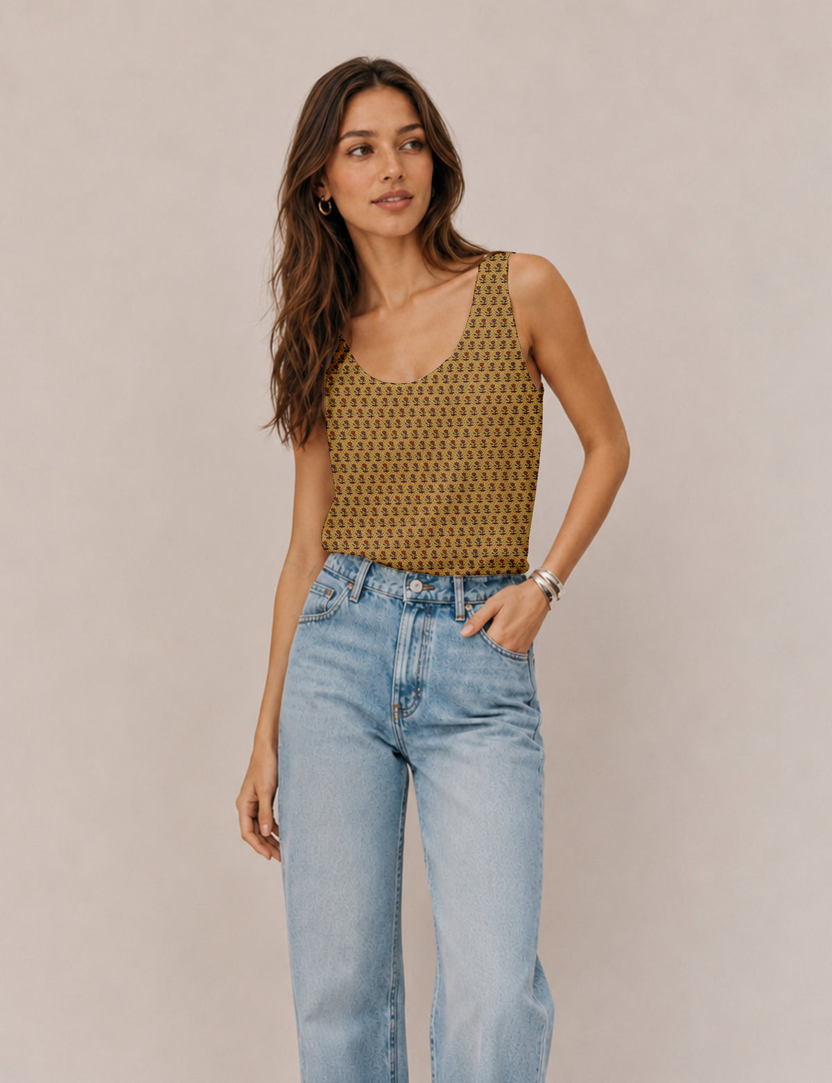 Sleeveless blouse - Yellow Floral