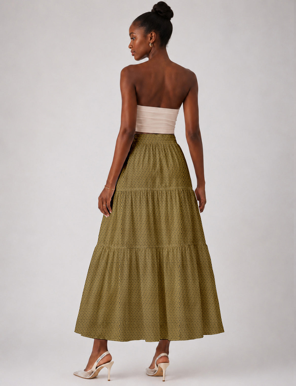 Midi Tiered Skirt - Yellow Micro Design