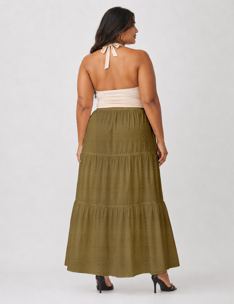 Midi Tiered Skirt - Yellow Micro Design