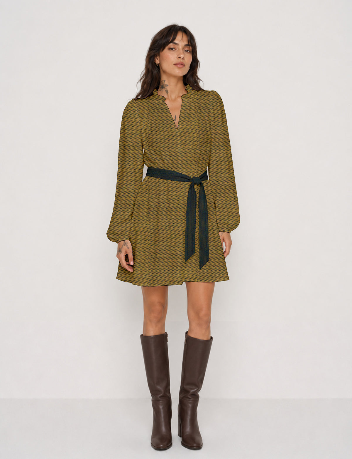 Swing dress with belt - Yellow Micro Design