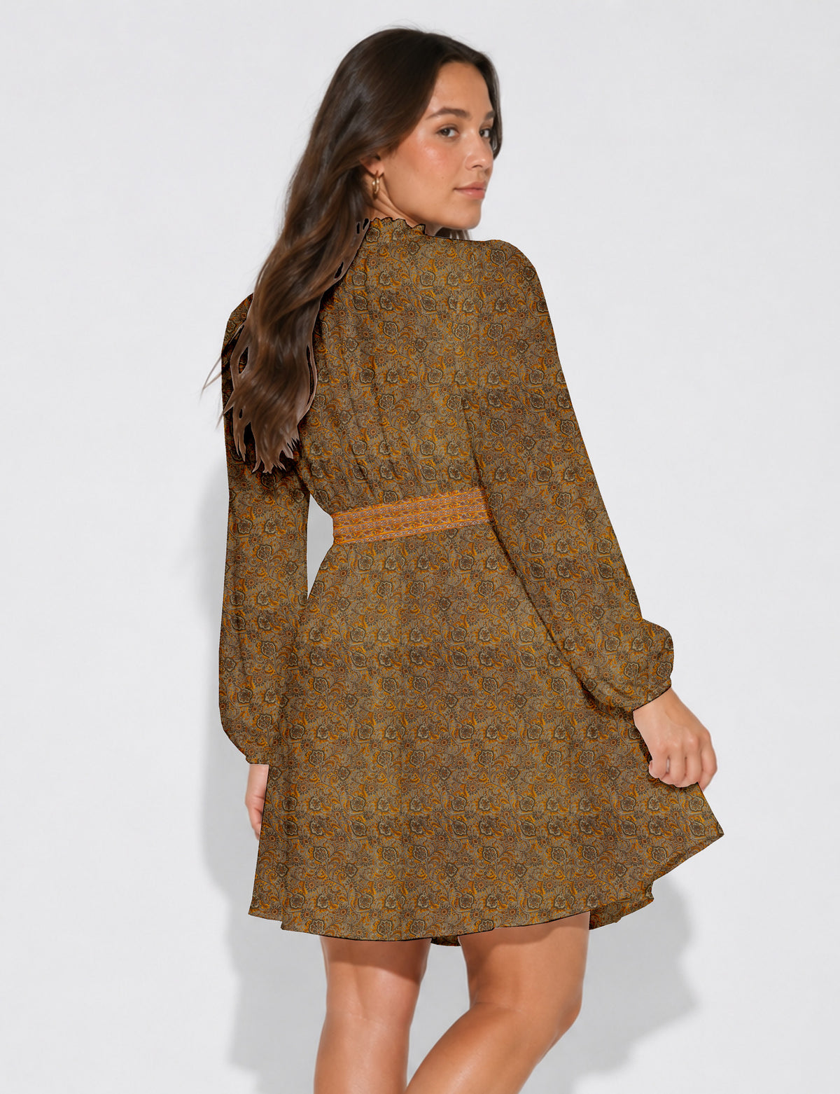 Swing dress with belt - Yellow Tropical