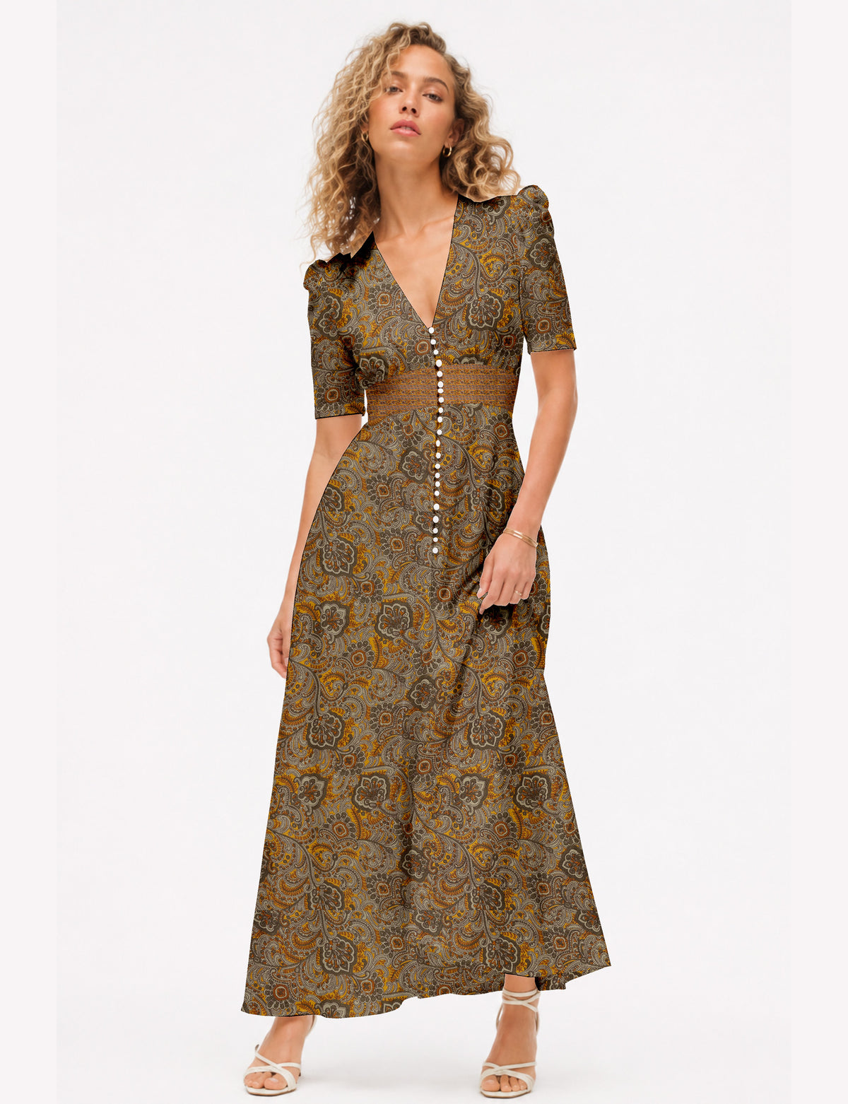 Maxi romantic dress - Yellow Tropical