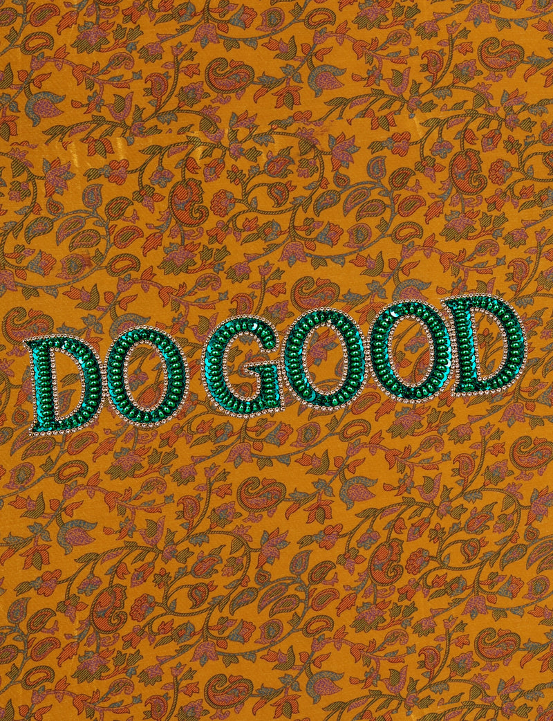 Structured DO GOOD work tote bag featuring embroidered appliqué lettering on the front, double padded shoulder handles and an internal zippered pocket.