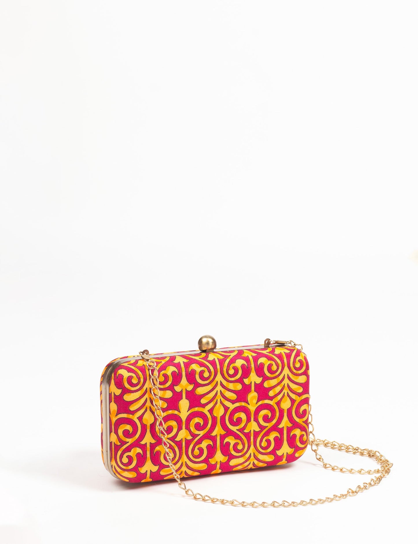 Stylish CLUTCH HANDBAG, a perfect companion for your evening look. Firm rectangular frame, optional metallic sling, and stunning prints add color to your outfit. Eco-friendly and ethically crafted for sustainable fashion.