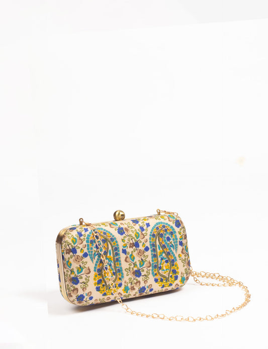 Stylish CLUTCH HANDBAG, a perfect companion for your evening look. Firm rectangular frame, optional metallic sling, and stunning prints add color to your outfit. Eco-friendly and ethically crafted for sustainable fashion.