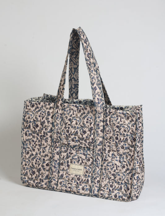 Quilted work tote bag - White Tropical