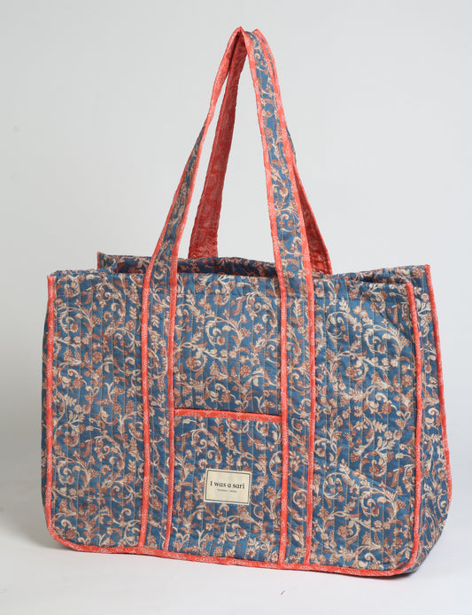 Quilted work tote bag - Blue Tropical