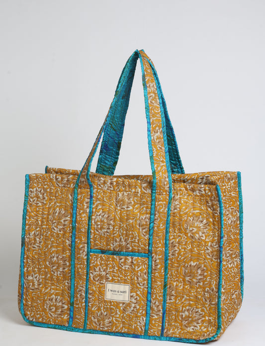 Quilted work tote bag - Yellow Tropical
