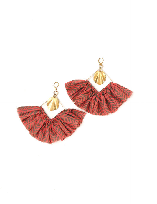 Bold and distinctive MAXI SQUARE EARRINGS – dramatic accessories with fabric frill, metallic charm, and a raw edge. Hypoallergy tested, skin-friendly metal hooks make these earrings unique and glamorous. Elevate your style with these eye-catching, nickel, and lead-free accessories.